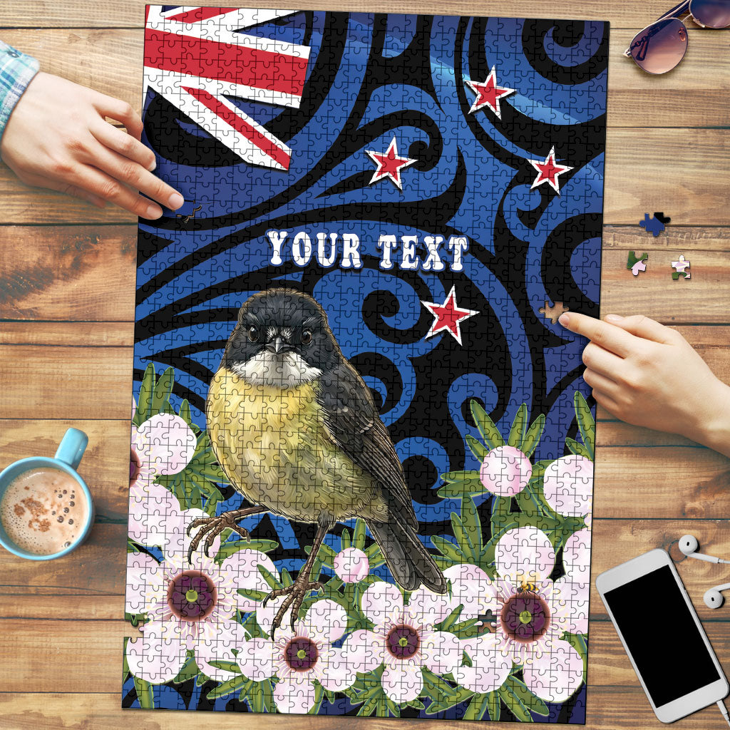 Tomtit New Zealand Personalised Puzzle Miromiro Manuka Flower Maori Pattern