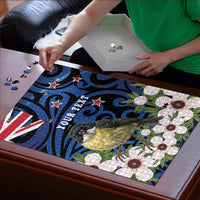 Tomtit New Zealand Personalised Puzzle Miromiro Manuka Flower Maori Pattern