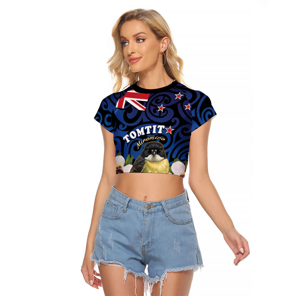 Tomtit New Zealand Personalised Raglan Cropped T Shirt Miromiro Manuka Flower Maori Pattern