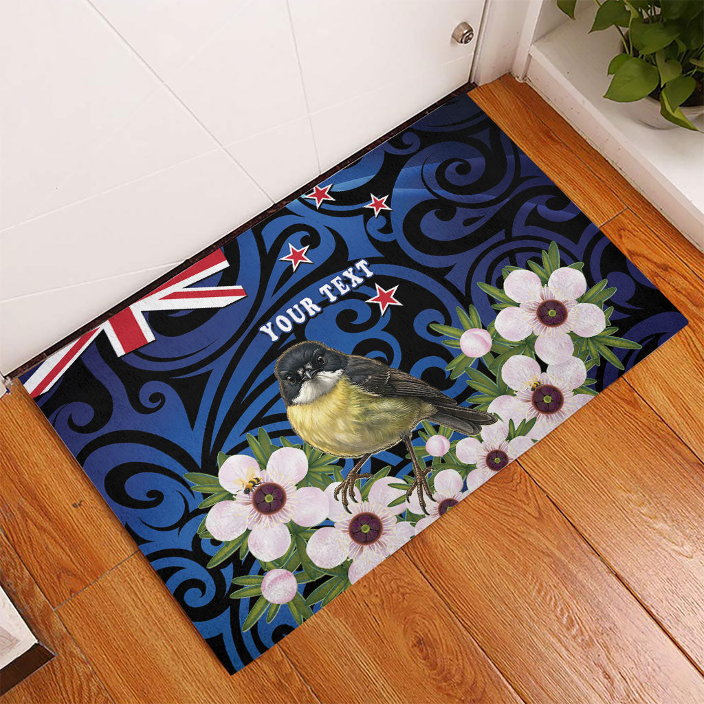 Tomtit New Zealand Personalised Rubber Doormat Miromiro Manuka Flower Maori Pattern