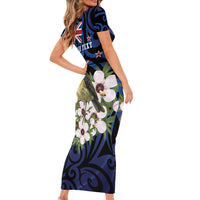 Tomtit New Zealand Personalised Short Sleeve Bodycon Dress Miromiro Manuka Flower Maori Pattern LT22 - Polynesian Pride