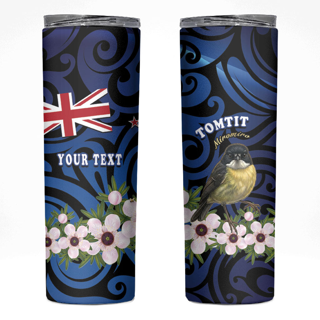 Tomtit New Zealand Personalised Skinny Tumbler Miromiro Manuka Flower Maori Pattern LT22 Blue - Polynesian Pride