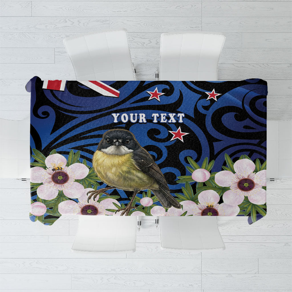 Tomtit New Zealand Personalised Tablecloth Miromiro Manuka Flower Maori Pattern