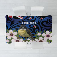 Tomtit New Zealand Personalised Tablecloth Miromiro Manuka Flower Maori Pattern
