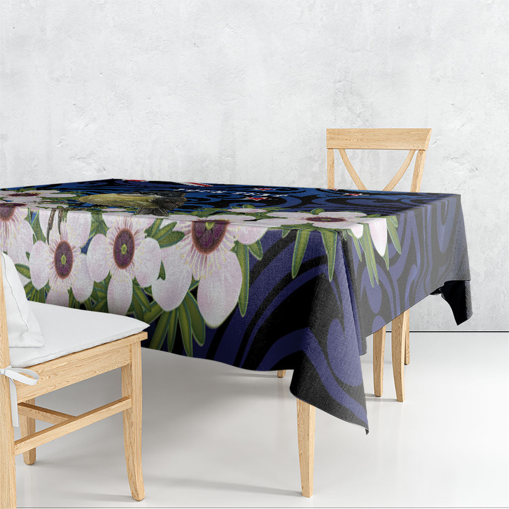 Tomtit New Zealand Personalised Tablecloth Miromiro Manuka Flower Maori Pattern