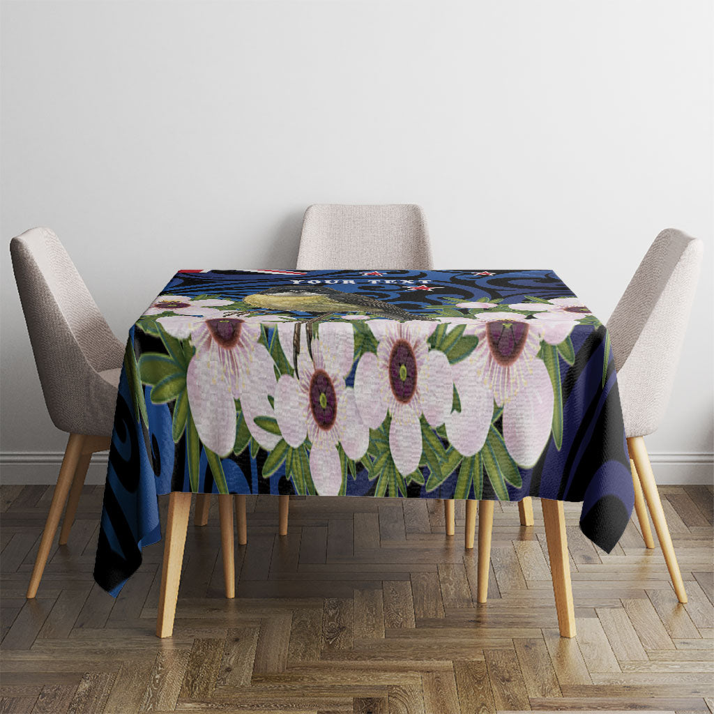 Tomtit New Zealand Personalised Tablecloth Miromiro Manuka Flower Maori Pattern