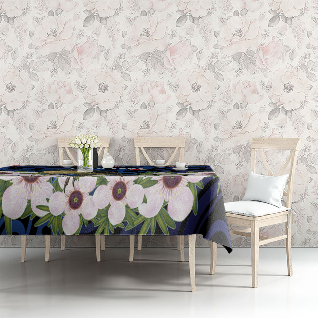 Tomtit New Zealand Personalised Tablecloth Miromiro Manuka Flower Maori Pattern