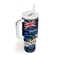 Tomtit New Zealand Personalised Tumbler With Handle Miromiro Manuka Flower Maori Pattern