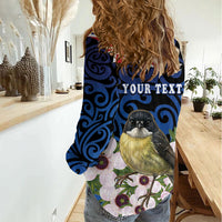 Tomtit New Zealand Personalised Women Casual Shirt Miromiro Manuka Flower Maori Pattern LT22 - Polynesian Pride