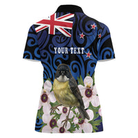 Tomtit New Zealand Personalised Women Polo Shirt Miromiro Manuka Flower Maori Pattern LT22 - Polynesian Pride