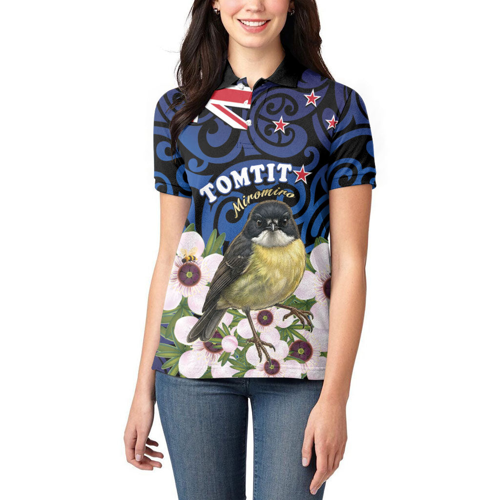 Tomtit New Zealand Personalised Women Polo Shirt Miromiro Manuka Flower Maori Pattern LT22 - Polynesian Pride