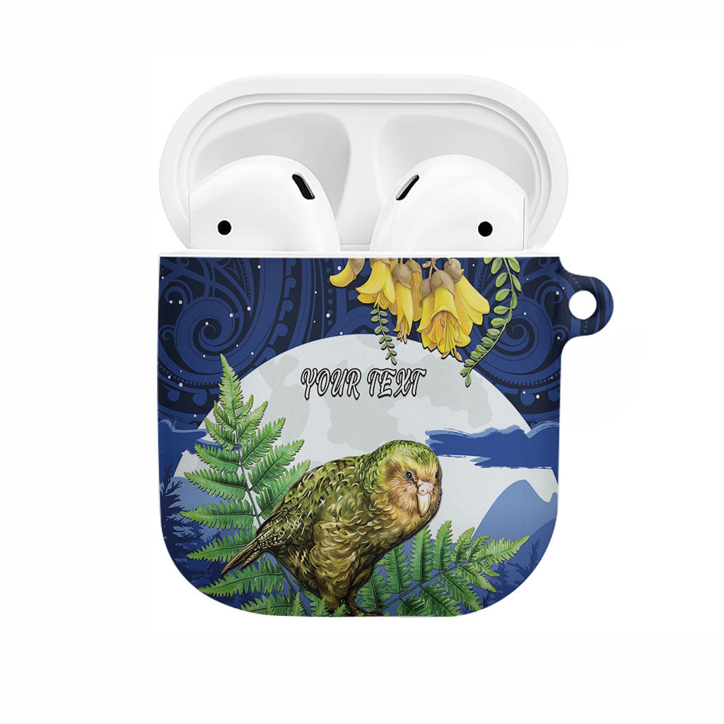 Kakapo New Zealand Personalised AirPods Case Kowhai Flower Silver Fern Maori Pattern