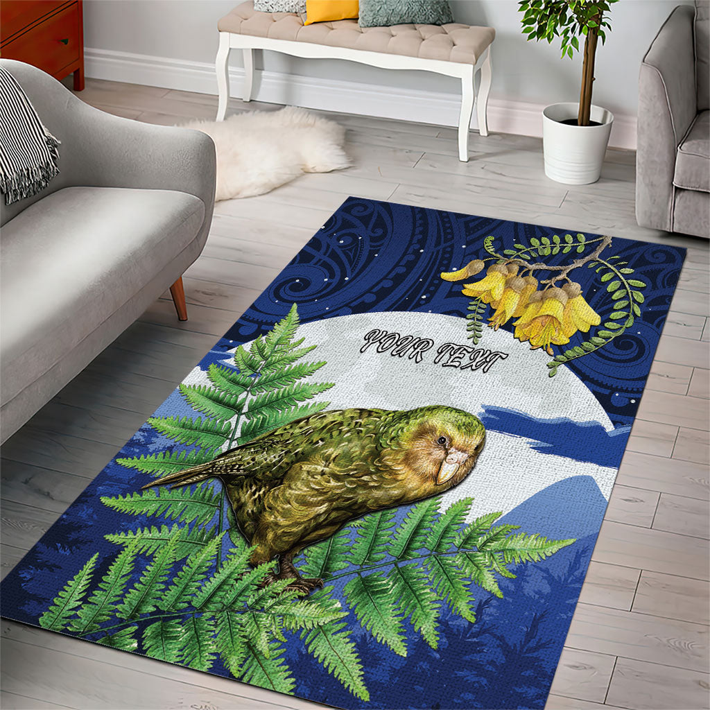 Kakapo New Zealand Personalised Area Rug Kowhai Flower Silver Fern Maori Pattern LT22 - Polynesian Pride