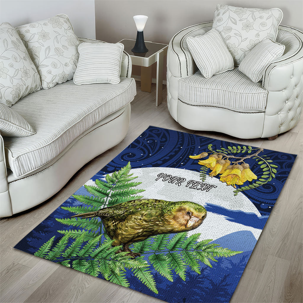 Kakapo New Zealand Personalised Area Rug Kowhai Flower Silver Fern Maori Pattern LT22 - Polynesian Pride