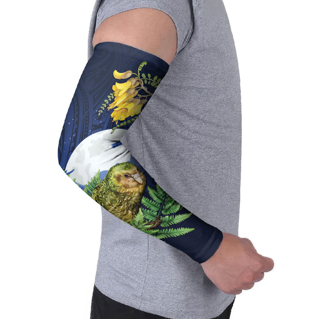 Kakapo New Zealand Personalised Arm Sleeves Kowhai Flower Silver Fern Maori Pattern LT22 - Polynesian Pride