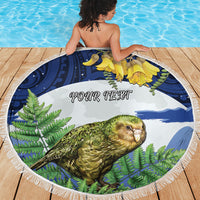 Kakapo New Zealand Personalised Beach Blanket Kowhai Flower Silver Fern Maori Pattern