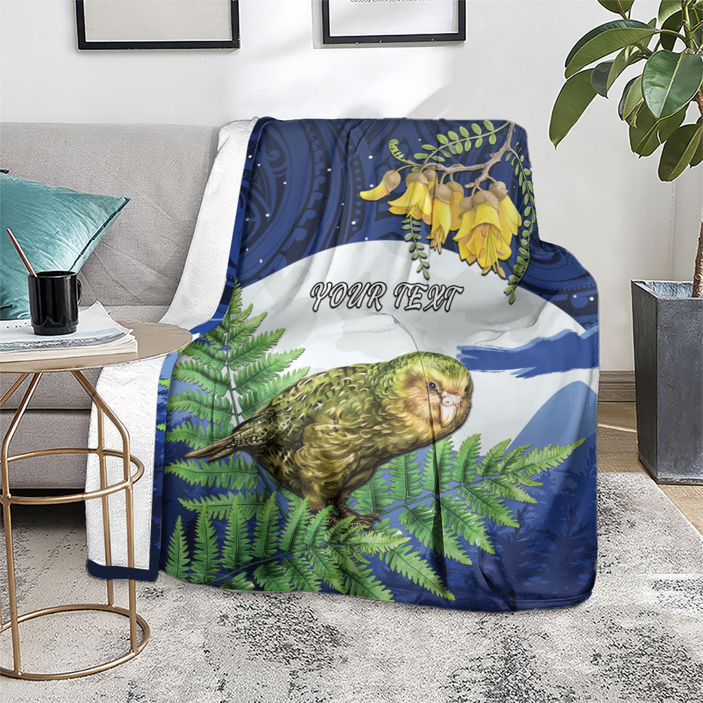 Kakapo New Zealand Personalised Blanket Kowhai Flower Silver Fern Maori Pattern