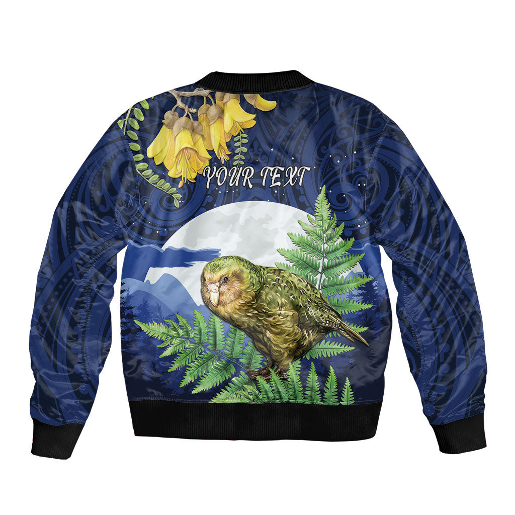 Kakapo New Zealand Personalised Bomber Jacket Kowhai Flower Silver Fern Maori Pattern LT22 - Polynesian Pride