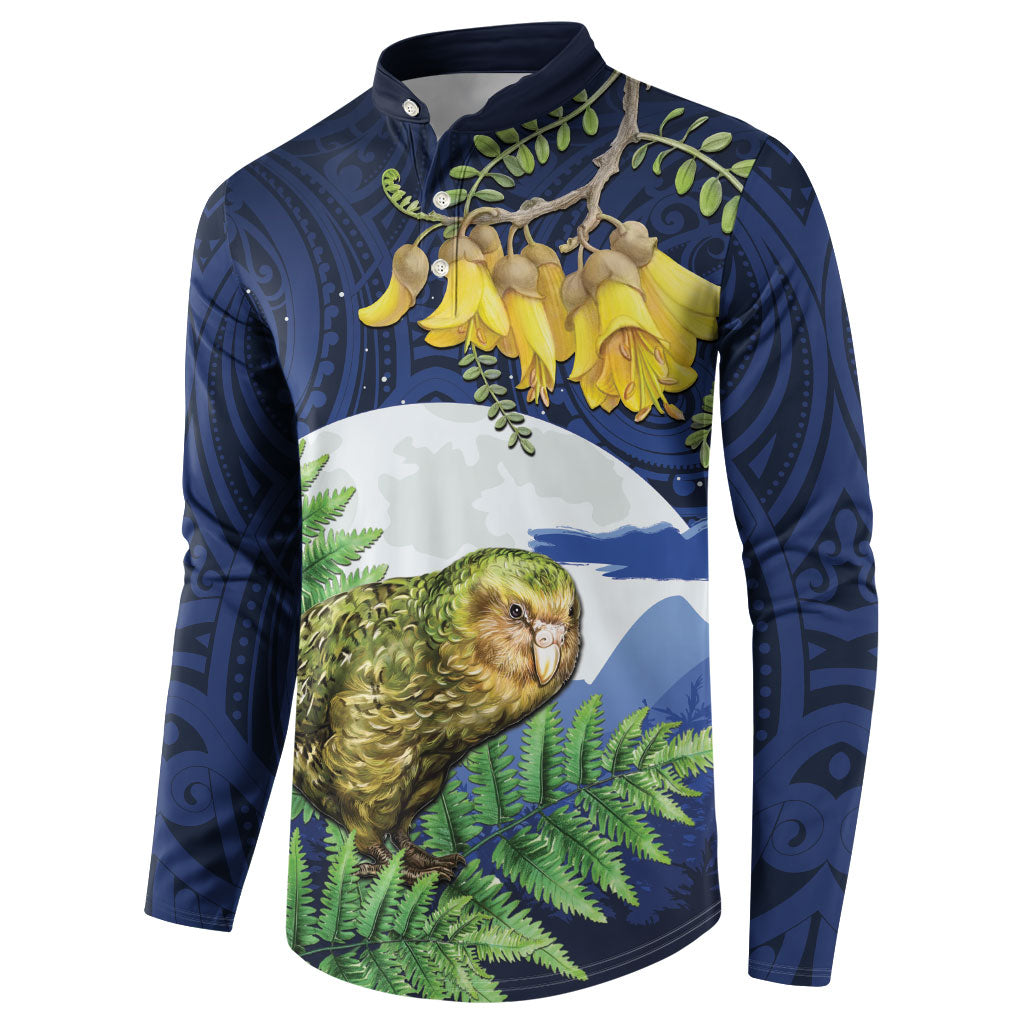 Kakapo New Zealand Personalised Button Sweatshirt Kowhai Flower Silver Fern Maori Pattern LT22 - Polynesian Pride