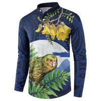 Kakapo New Zealand Personalised Button Sweatshirt Kowhai Flower Silver Fern Maori Pattern LT22 - Polynesian Pride