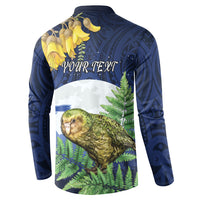 Kakapo New Zealand Personalised Button Sweatshirt Kowhai Flower Silver Fern Maori Pattern LT22 - Polynesian Pride