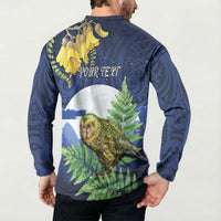 Kakapo New Zealand Personalised Button Sweatshirt Kowhai Flower Silver Fern Maori Pattern LT22 - Polynesian Pride