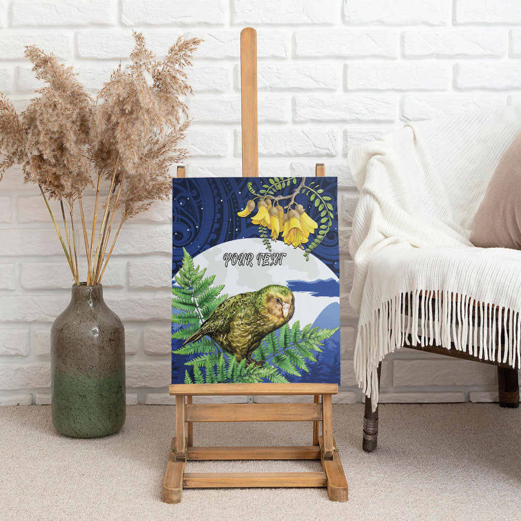 Kakapo New Zealand Personalised Canvas Wall Art Kowhai Flower Silver Fern Maori Pattern