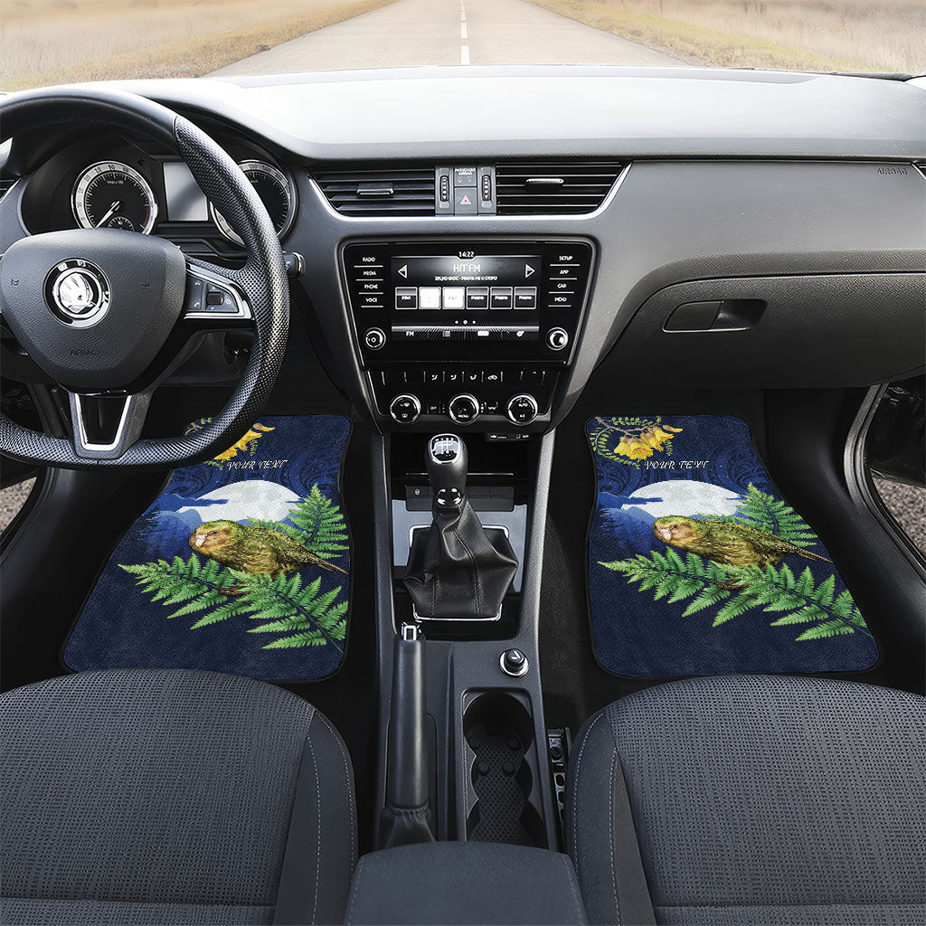 Kakapo New Zealand Personalised Car Mats Kowhai Flower Silver Fern Maori Pattern LT22 Set 2pcs - Front Blue - Polynesian Pride