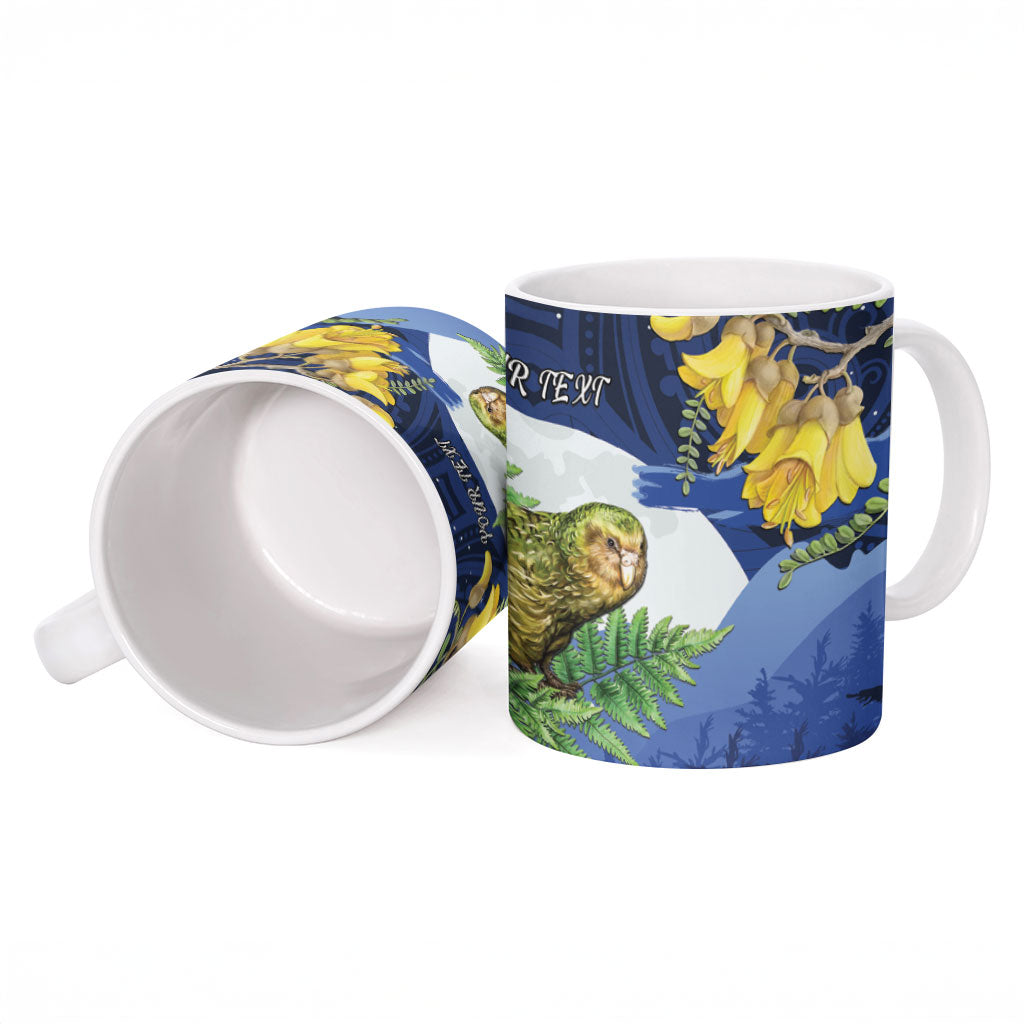 Kakapo New Zealand Personalised Ceramic Mug Kowhai Flower Silver Fern Maori Pattern