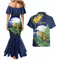 Kakapo New Zealand Personalised Couples Matching Mermaid Dress and Hawaiian Shirt Kowhai Flower Silver Fern Maori Pattern LT22 - Polynesian Pride