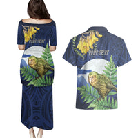 Kakapo New Zealand Personalised Couples Matching Puletasi and Hawaiian Shirt Kowhai Flower Silver Fern Maori Pattern