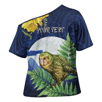 Kakapo New Zealand Personalised Cross Shoulder Shirt Kowhai Flower Silver Fern Maori Pattern LT22 - Polynesian Pride