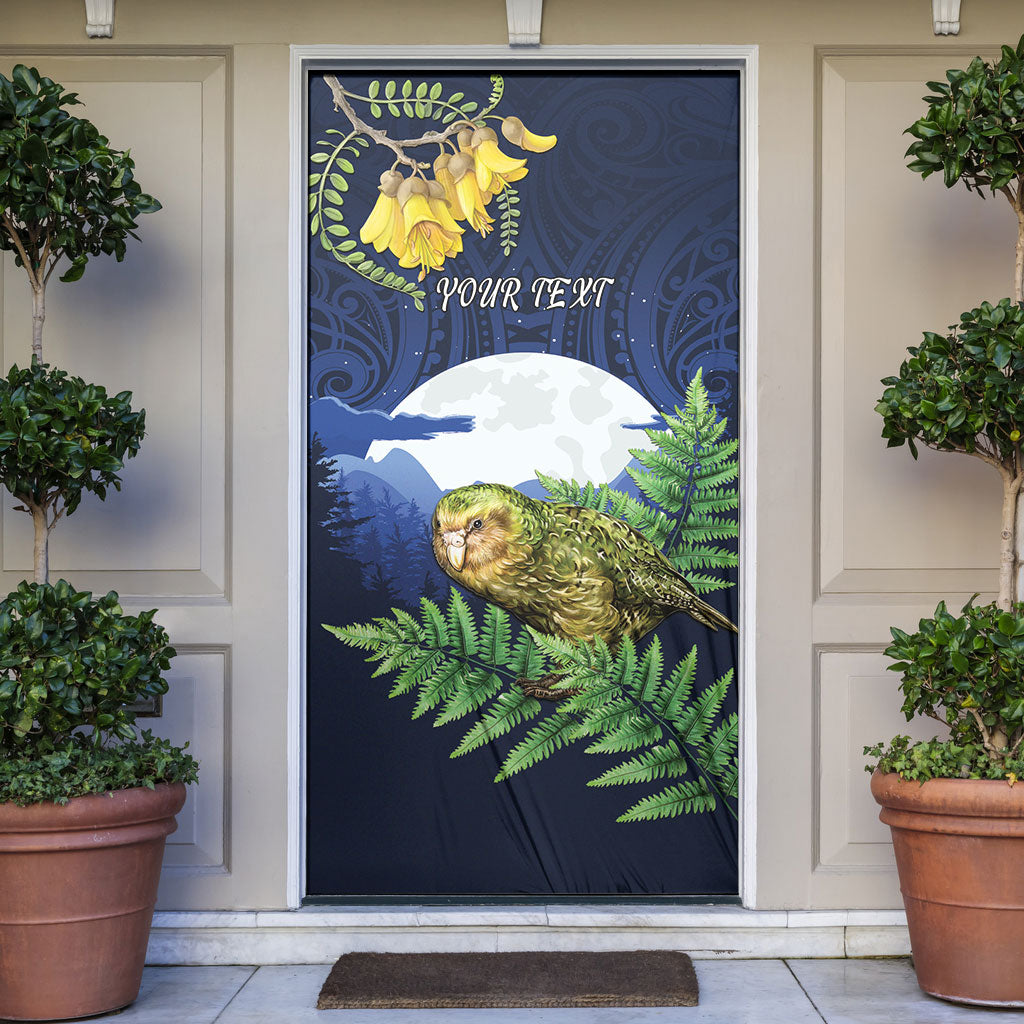 Kakapo New Zealand Personalised Door Cover Kowhai Flower Silver Fern Maori Pattern LT22 Blue - Polynesian Pride