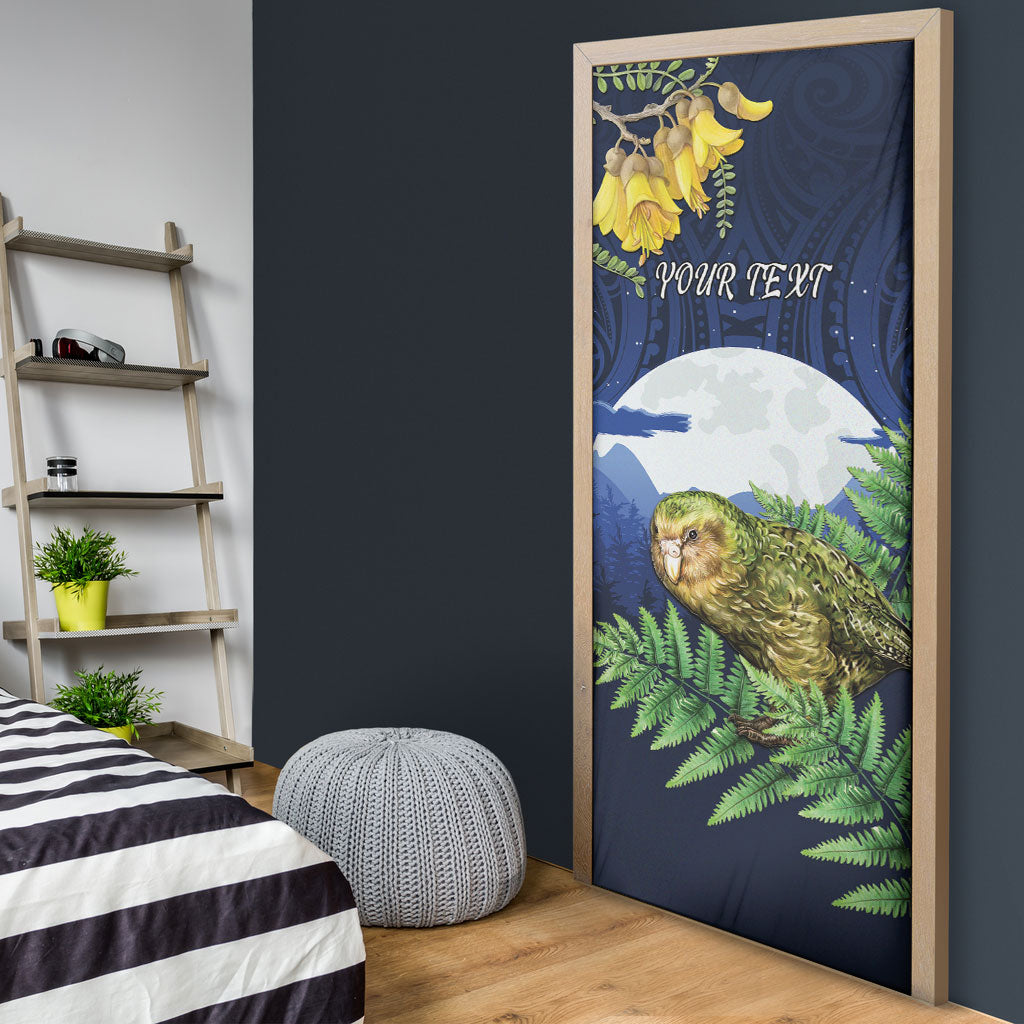 Kakapo New Zealand Personalised Door Cover Kowhai Flower Silver Fern Maori Pattern LT22 - Polynesian Pride