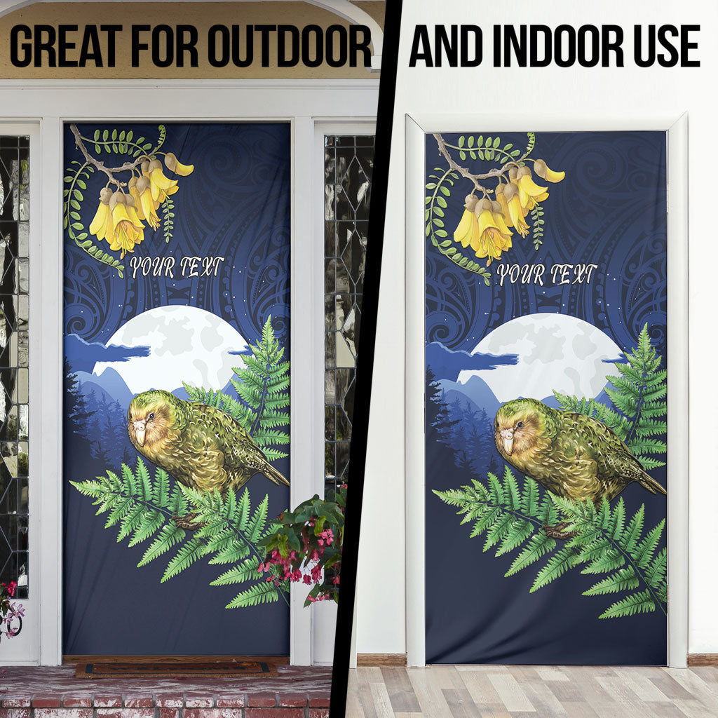 Kakapo New Zealand Personalised Door Cover Kowhai Flower Silver Fern Maori Pattern LT22 - Polynesian Pride