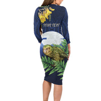 Kakapo New Zealand Personalised Family Matching Long Sleeve Bodycon Dress and Hawaiian Shirt Kowhai Flower Silver Fern Maori Pattern LT22 - Polynesian Pride