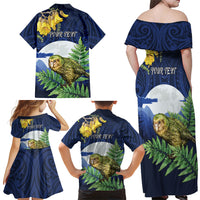 Kakapo New Zealand Personalised Family Matching Off Shoulder Maxi Dress and Hawaiian Shirt Kowhai Flower Silver Fern Maori Pattern LT22 - Polynesian Pride