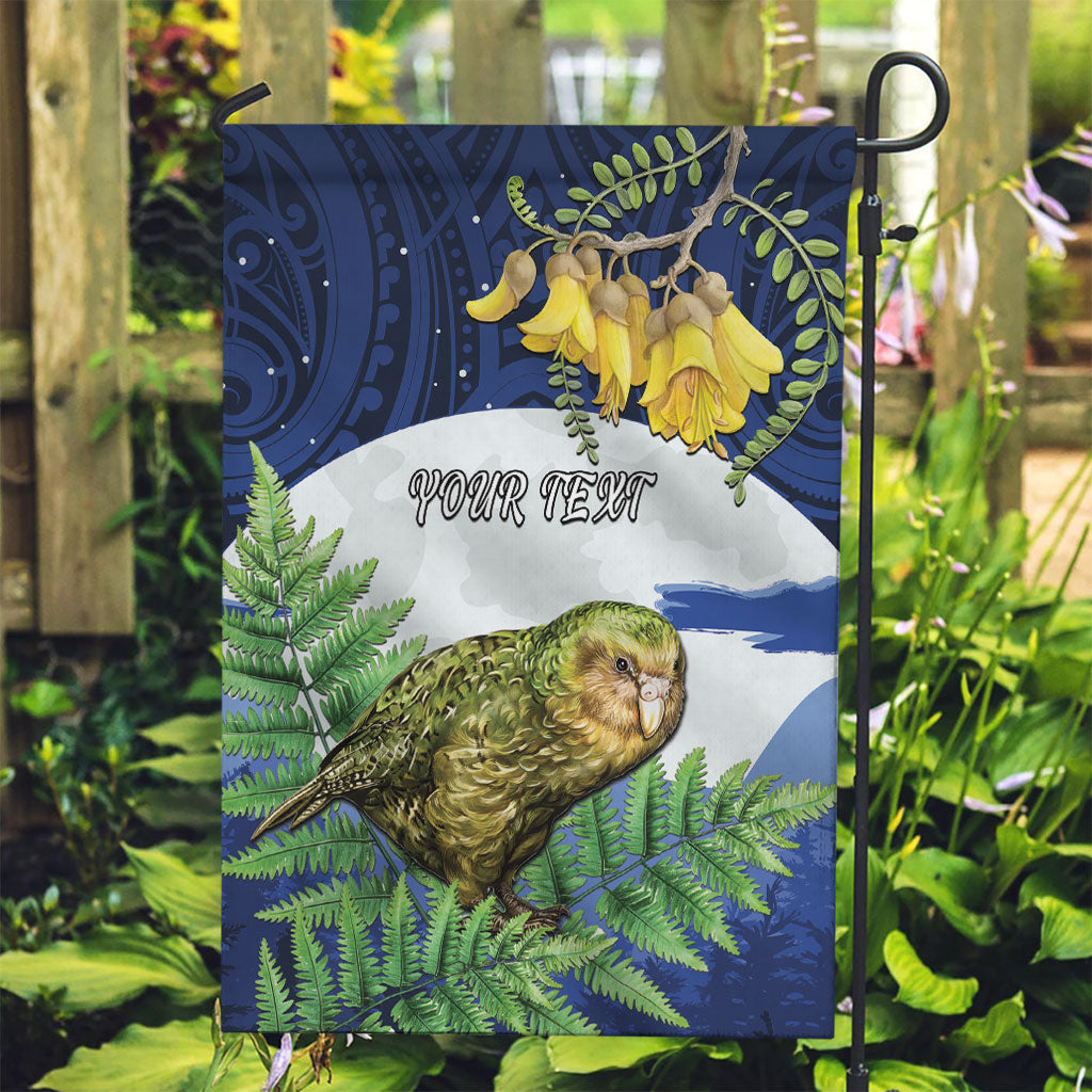 Kakapo New Zealand Personalised Garden Flag Kowhai Flower Silver Fern Maori Pattern LT22 Garden Flag Blue - Polynesian Pride
