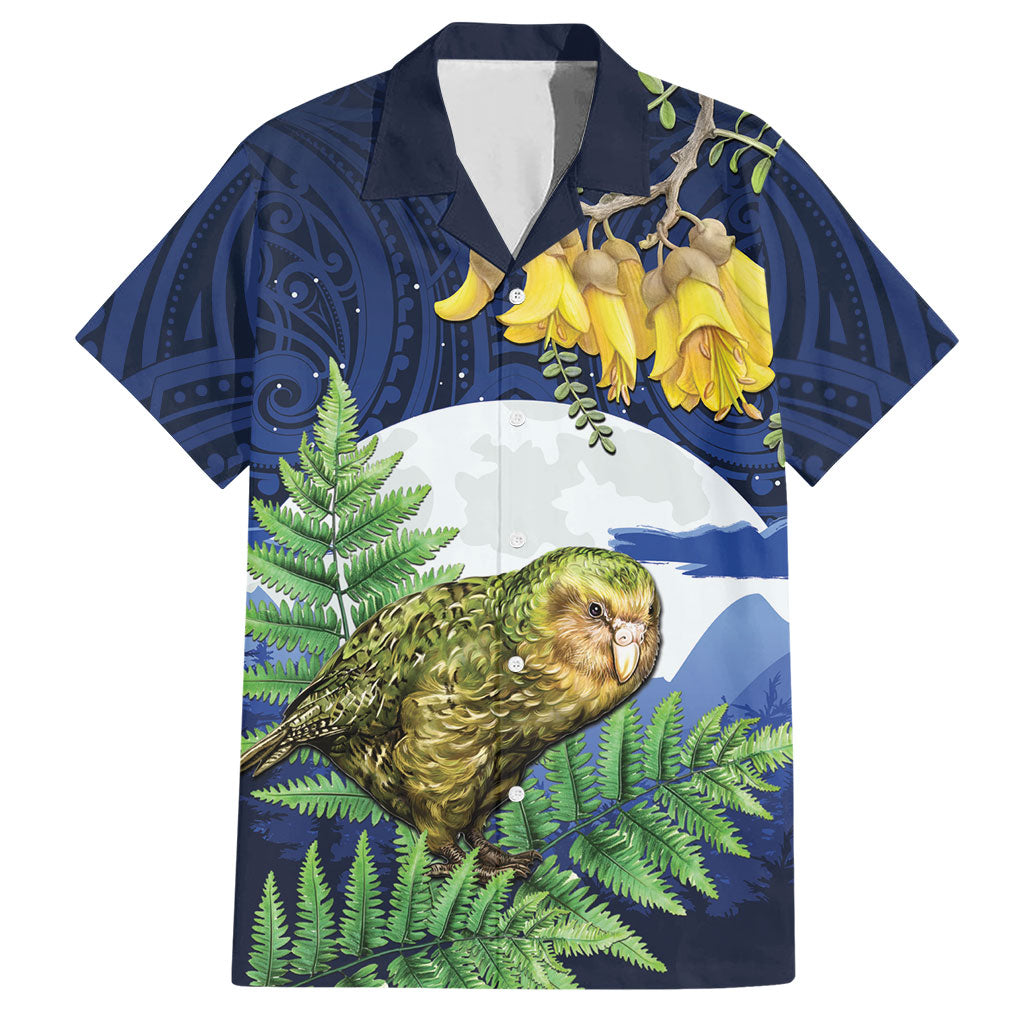 Kakapo New Zealand Personalised Hawaiian Shirt Kowhai Flower Silver Fern Maori Pattern LT22 Blue - Polynesian Pride