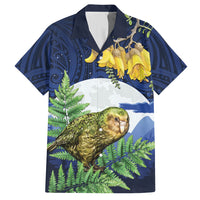 Kakapo New Zealand Personalised Hawaiian Shirt Kowhai Flower Silver Fern Maori Pattern LT22 Blue - Polynesian Pride