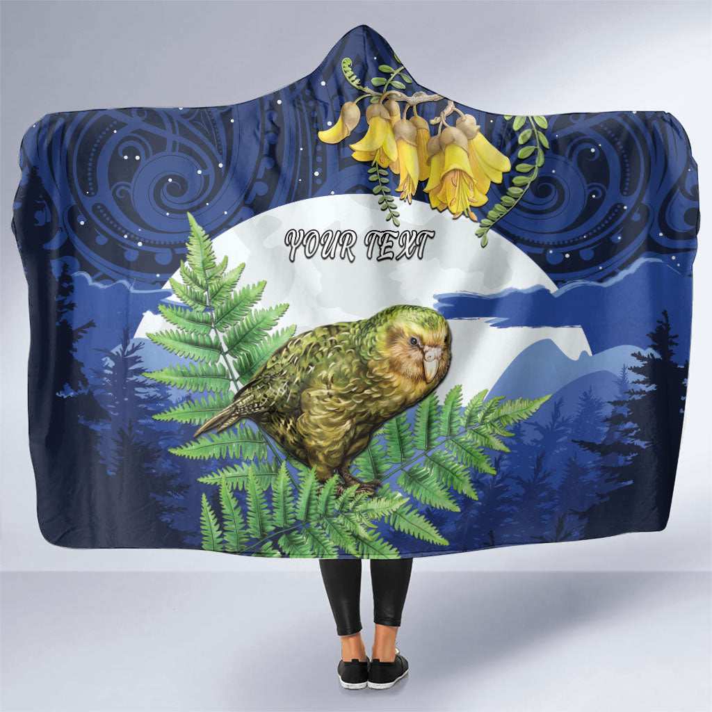 Kakapo New Zealand Personalised Hooded Blanket Kowhai Flower Silver Fern Maori Pattern LT22 One Size Blue - Polynesian Pride