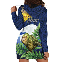 Kakapo New Zealand Personalised Hoodie Dress Kowhai Flower Silver Fern Maori Pattern