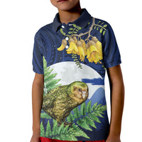 Kakapo New Zealand Personalised Kid Polo Shirt Kowhai Flower Silver Fern Maori Pattern LT22 Kid Blue - Polynesian Pride