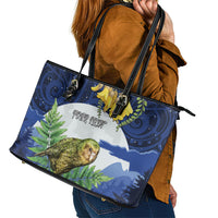 Kakapo New Zealand Personalised Leather Tote Bag Kowhai Flower Silver Fern Maori Pattern LT22 - Polynesian Pride