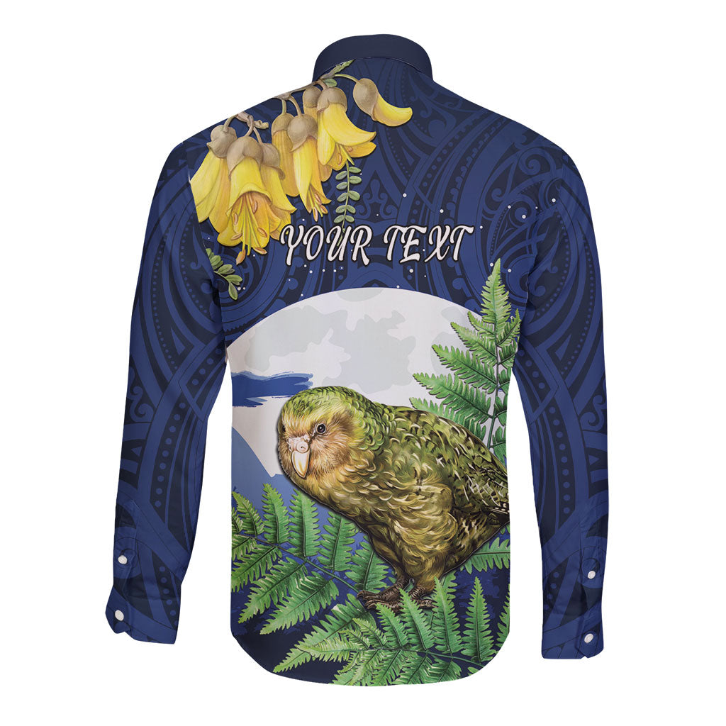 Kakapo New Zealand Personalised Long Sleeve Button Shirt Kowhai Flower Silver Fern Maori Pattern LT22 - Polynesian Pride