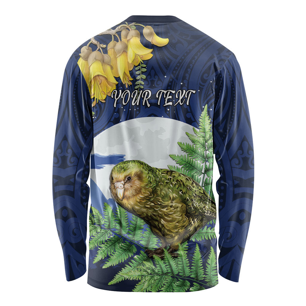 Kakapo New Zealand Personalised Long Sleeve Shirt Kowhai Flower Silver Fern Maori Pattern LT22 - Polynesian Pride