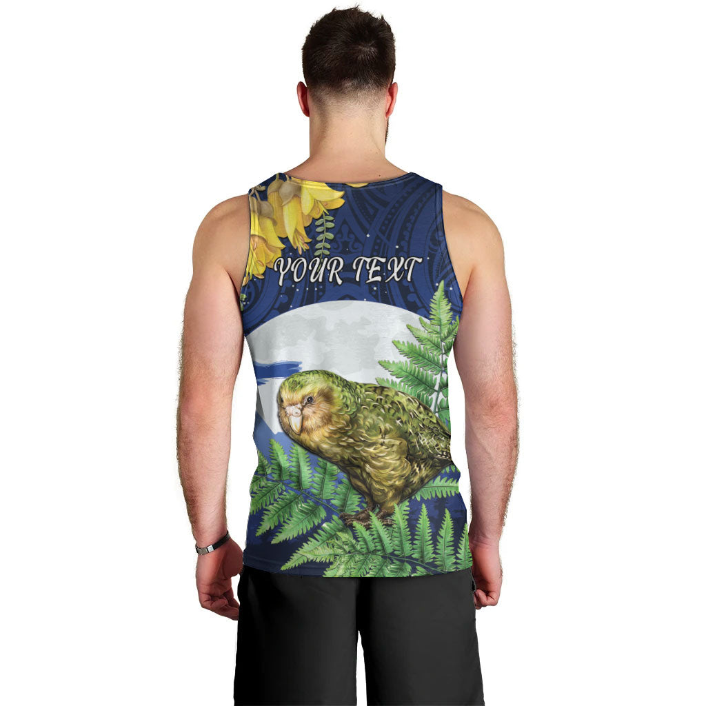 Kakapo New Zealand Personalised Men Tank Top Kowhai Flower Silver Fern Maori Pattern LT22 - Polynesian Pride