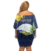 Kakapo New Zealand Personalised Off Shoulder Short Dress Kowhai Flower Silver Fern Maori Pattern LT22 - Polynesian Pride