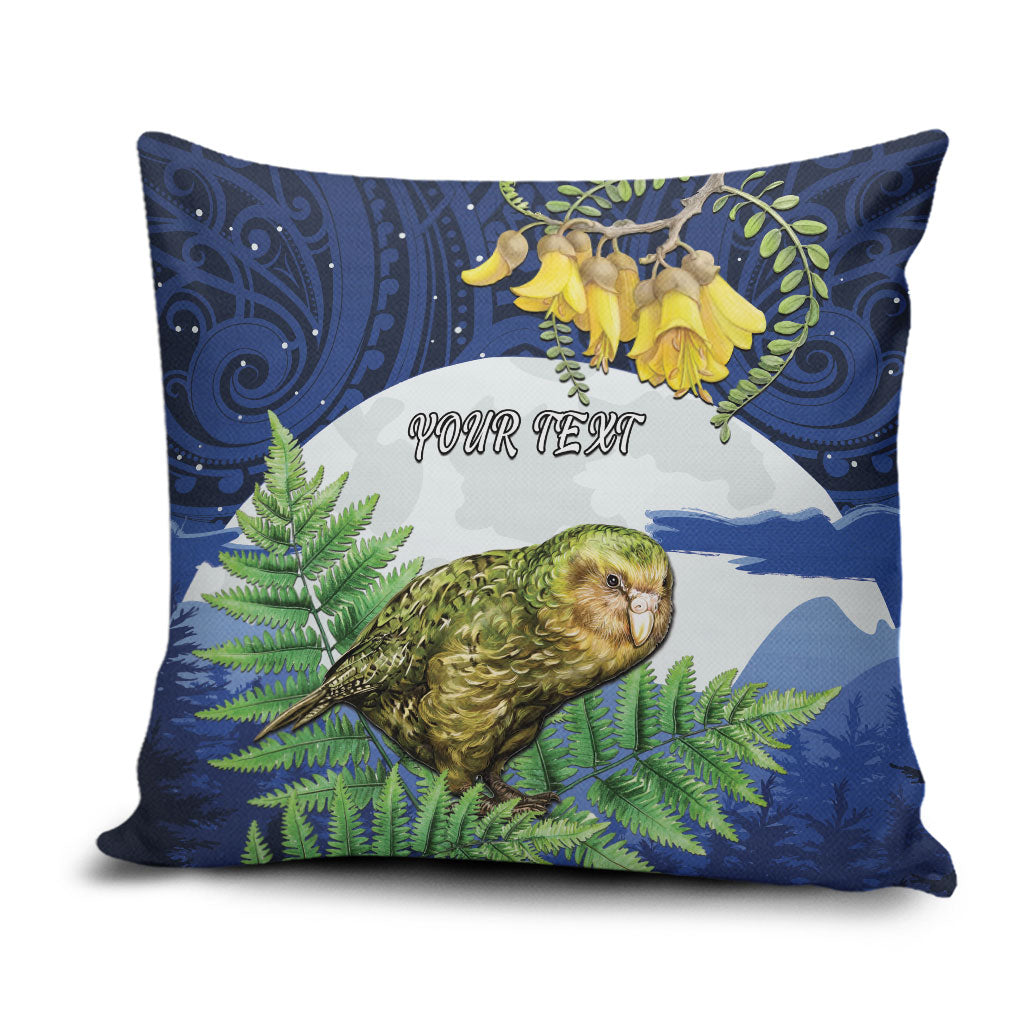 Kakapo New Zealand Personalised Pillow Cover Kowhai Flower Silver Fern Maori Pattern LT22 Blue - Polynesian Pride