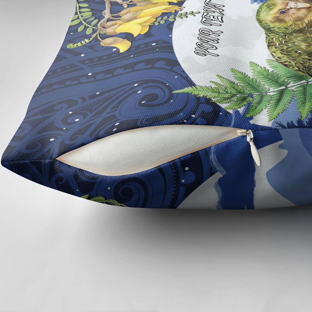 Kakapo New Zealand Personalised Pillow Cover Kowhai Flower Silver Fern Maori Pattern LT22 - Polynesian Pride